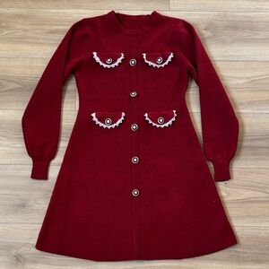 Red Long-Sleeve Button-Up Dress